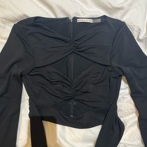 Alice and Olivia black cut out long sleeve crop top